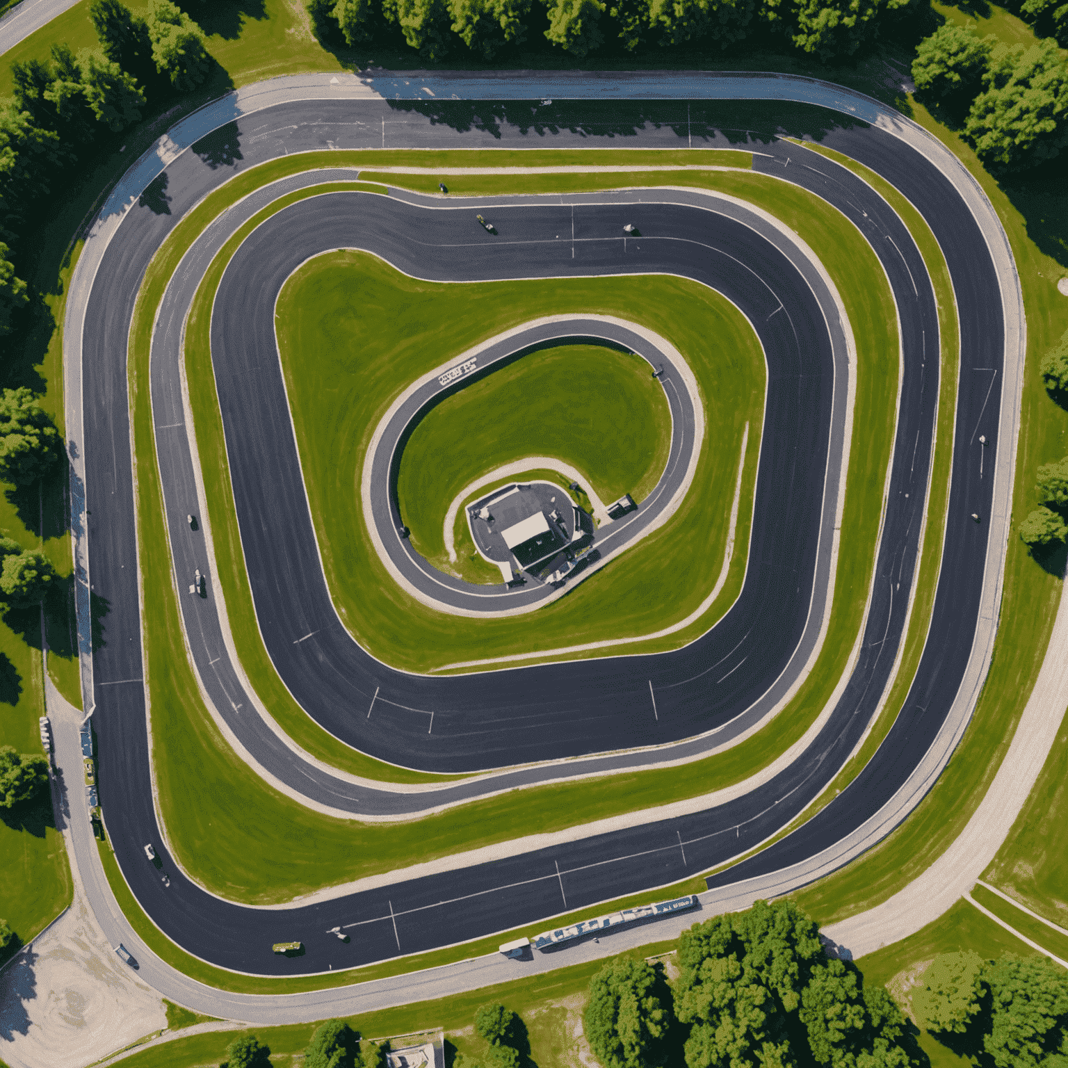 An aerial view of a popular Polish karting track with multiple karts racing, showcasing the vibrant karting community in Poland.